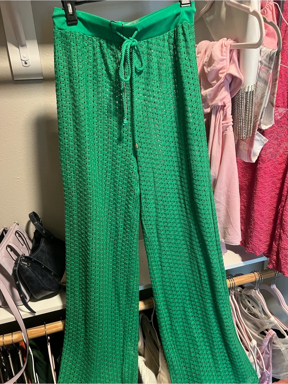 Fashion Nova Green Crochet Wide-Leg Swim Coverup Pants